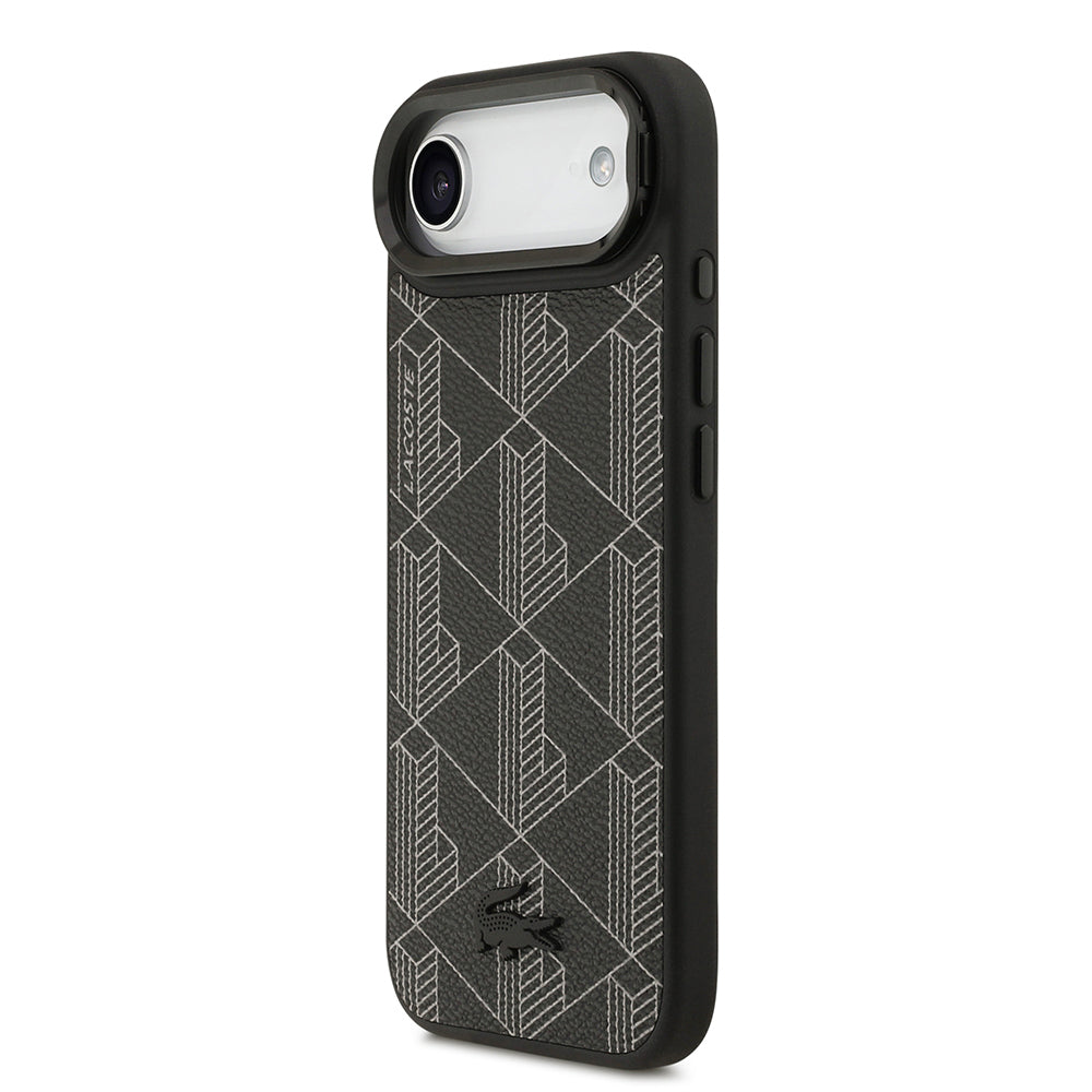 iPhone 17 Air Kılıf Lacoste Orijinal Lisanslı M-safe Şarj Özellikli Standlı PU Deri Karışık Monogram Desenli Kılıf