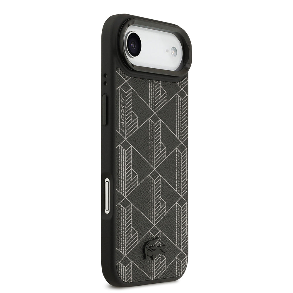 iPhone 17 Air Kılıf Lacoste Orijinal Lisanslı M-safe Şarj Özellikli Standlı PU Deri Karışık Monogram Desenli Kılıf