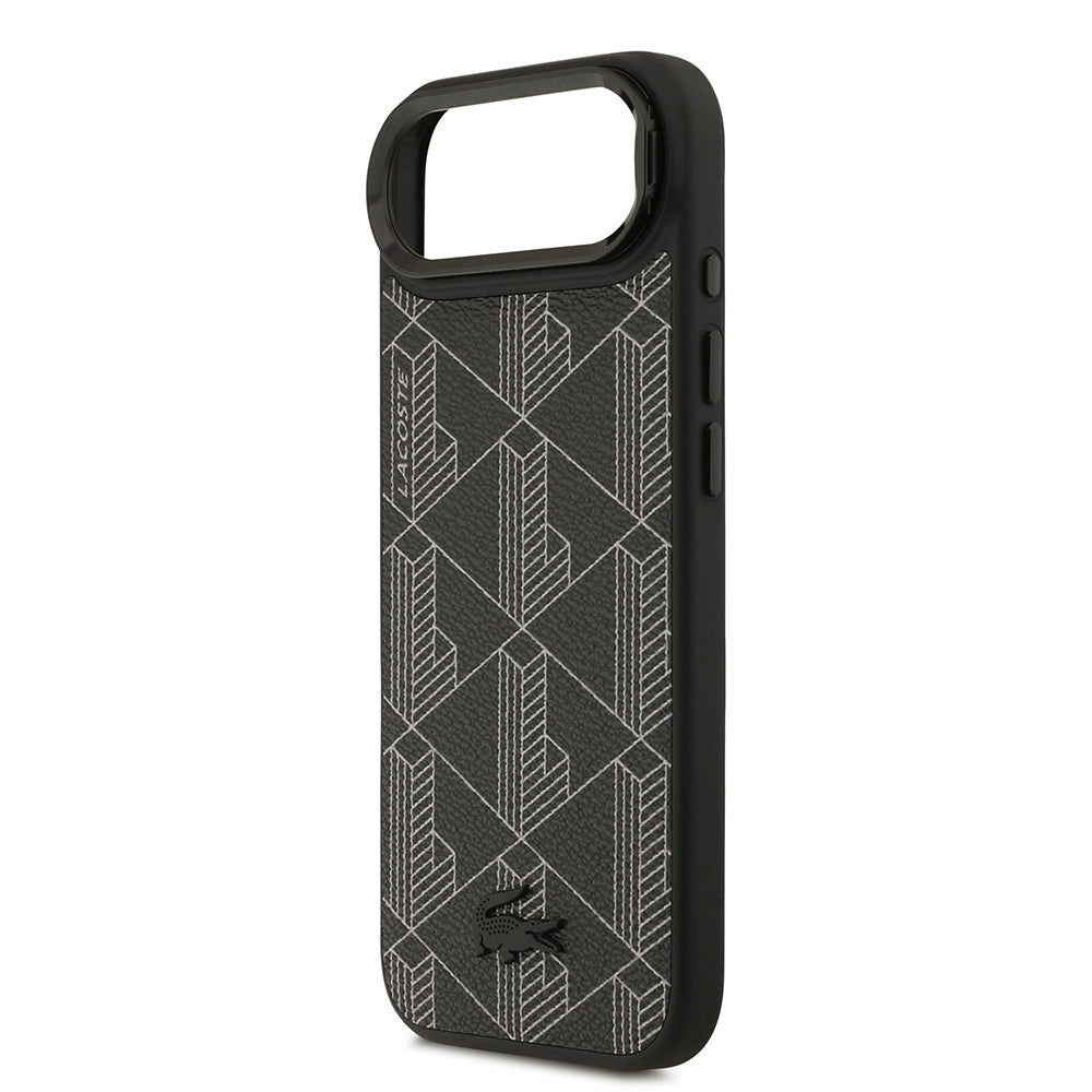 iPhone 17 Air Kılıf Lacoste Orijinal Lisanslı M-safe Şarj Özellikli Standlı PU Deri Karışık Monogram Desenli Kılıf