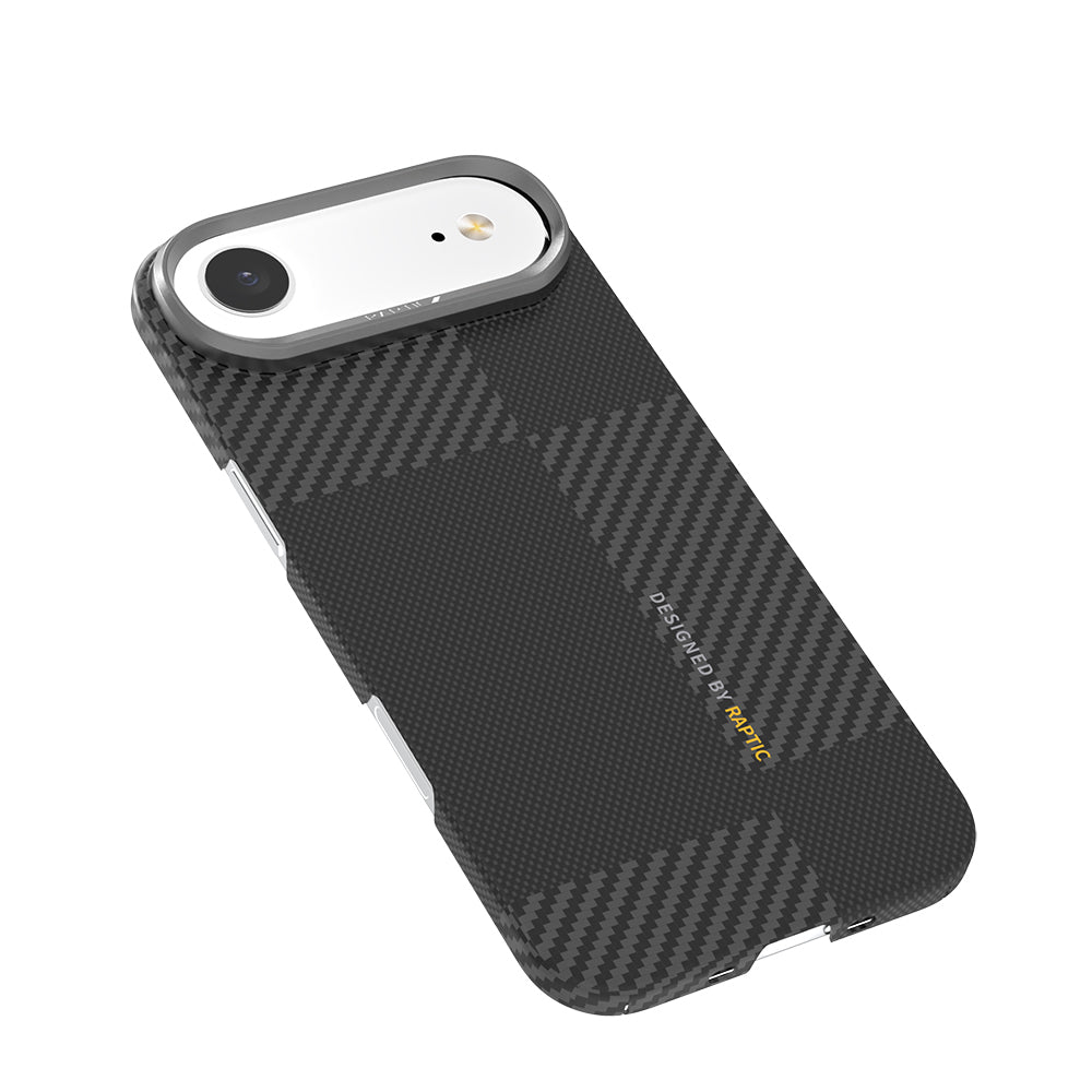 iPhone 17 Air Kılıf M-safe Şarj Özellikli 600D Metal Kamera Çerçeveli Raptic Aramid Karbon Fiber Geotik Serisi Kılıf