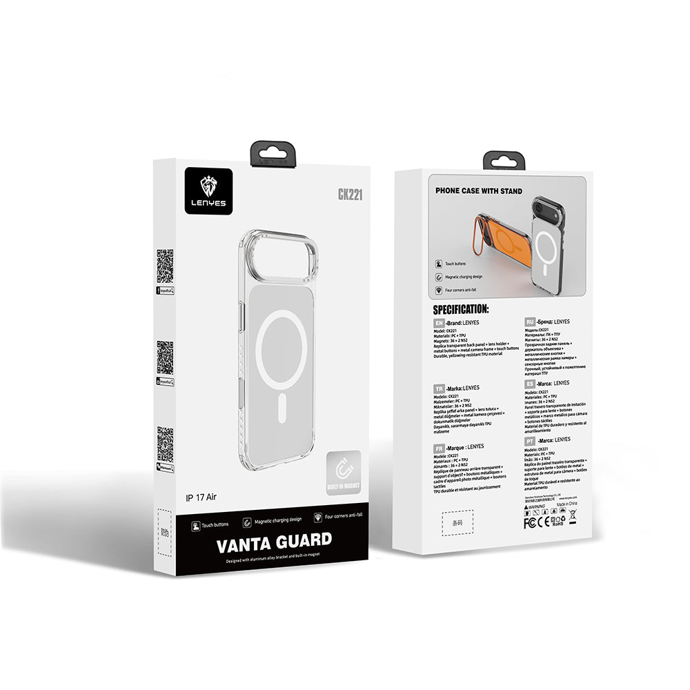 iPhone 17 Air Kılıf M-safe Şarj Özellikli Metal Kamera Çerçeveli Airbag Tasarımlı Lenyes CK221 Sert PC Kılıf