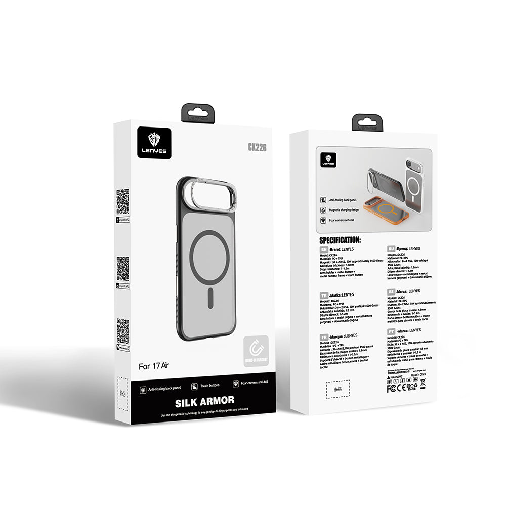 iPhone 17 Air Kılıf M-safe Şarj Özellikli Metal Kamera Standlı Lenyes CK226 PC Kılıf