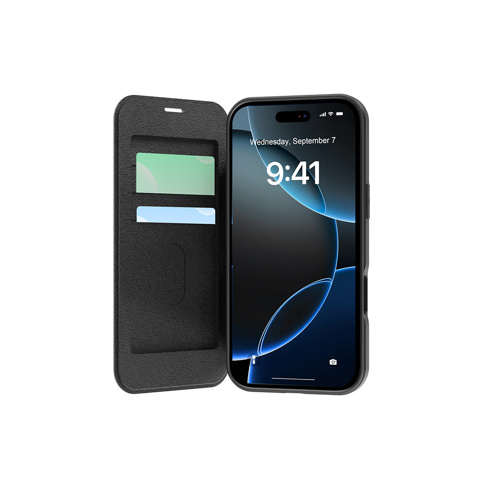 iPhone 17 Air Kılıf M-Safe Şarj Özellikli Raptic Air Folio Şeffaf Kartlıklı Kılıf
