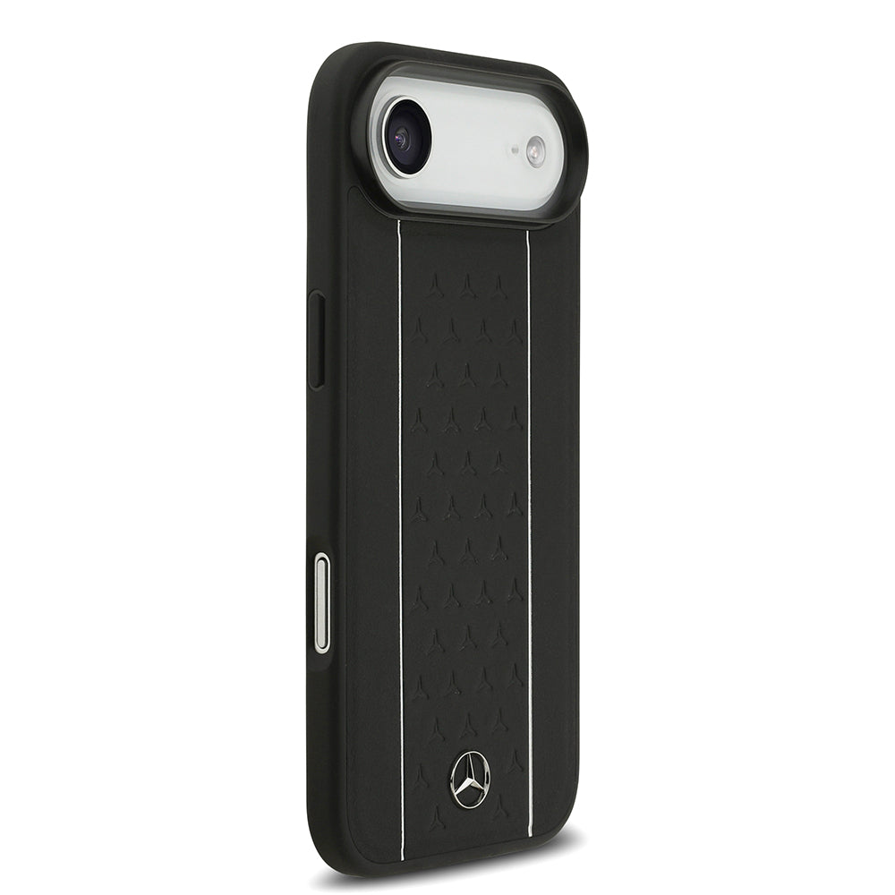 iPhone 17 Air Kılıf Mercedes Benz Orijinal Lisanslı M-safe Şarj Özellikli Şeritli Yıldız Desenli Metal Logolu Deri Kılıf