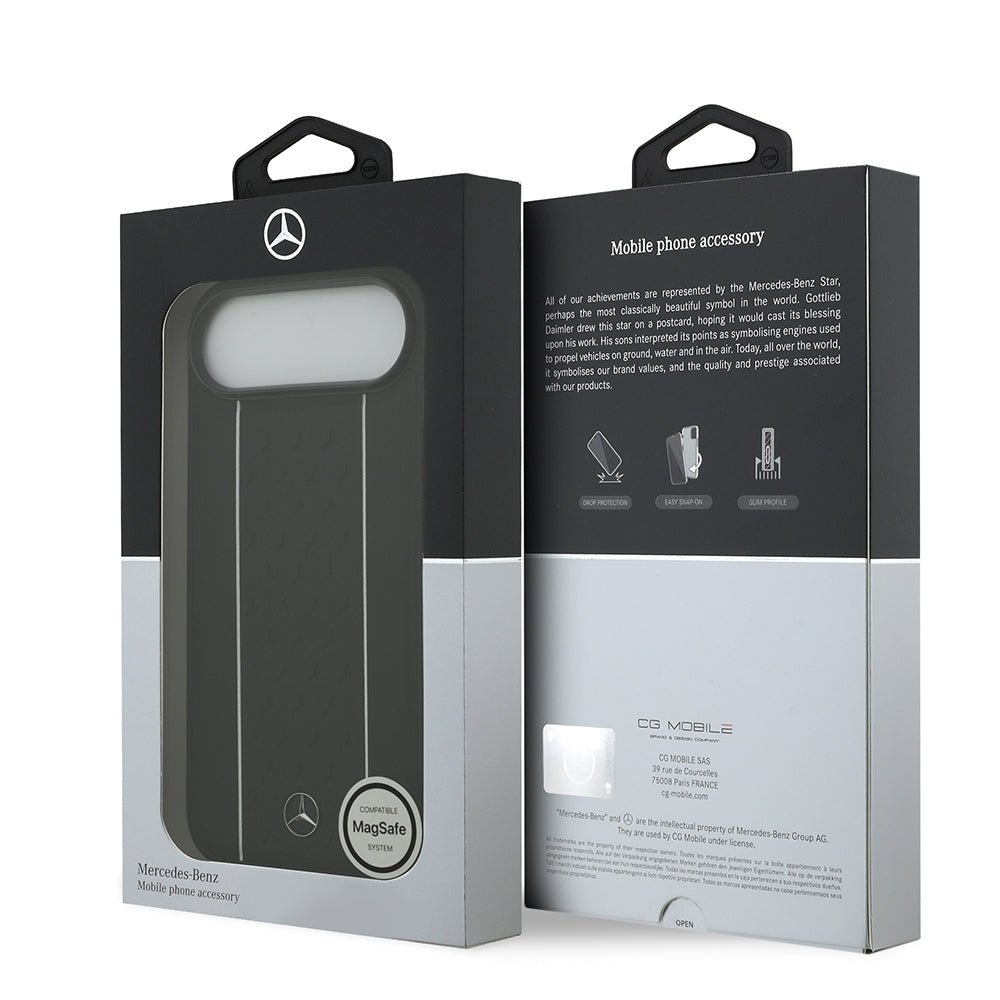 iPhone 17 Air Kılıf Mercedes Benz Orijinal Lisanslı M-safe Şarj Özellikli Şeritli Yıldız Desenli Metal Logolu Deri Kılıf