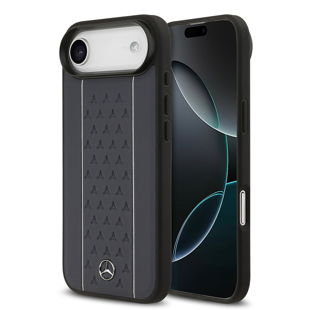 iPhone 17 Air Kılıf Mercedes Benz Orijinal Lisanslı M-safe Şarj Özellikli Şeritli Yıldız Desenli Metal Logolu Deri Kılıf