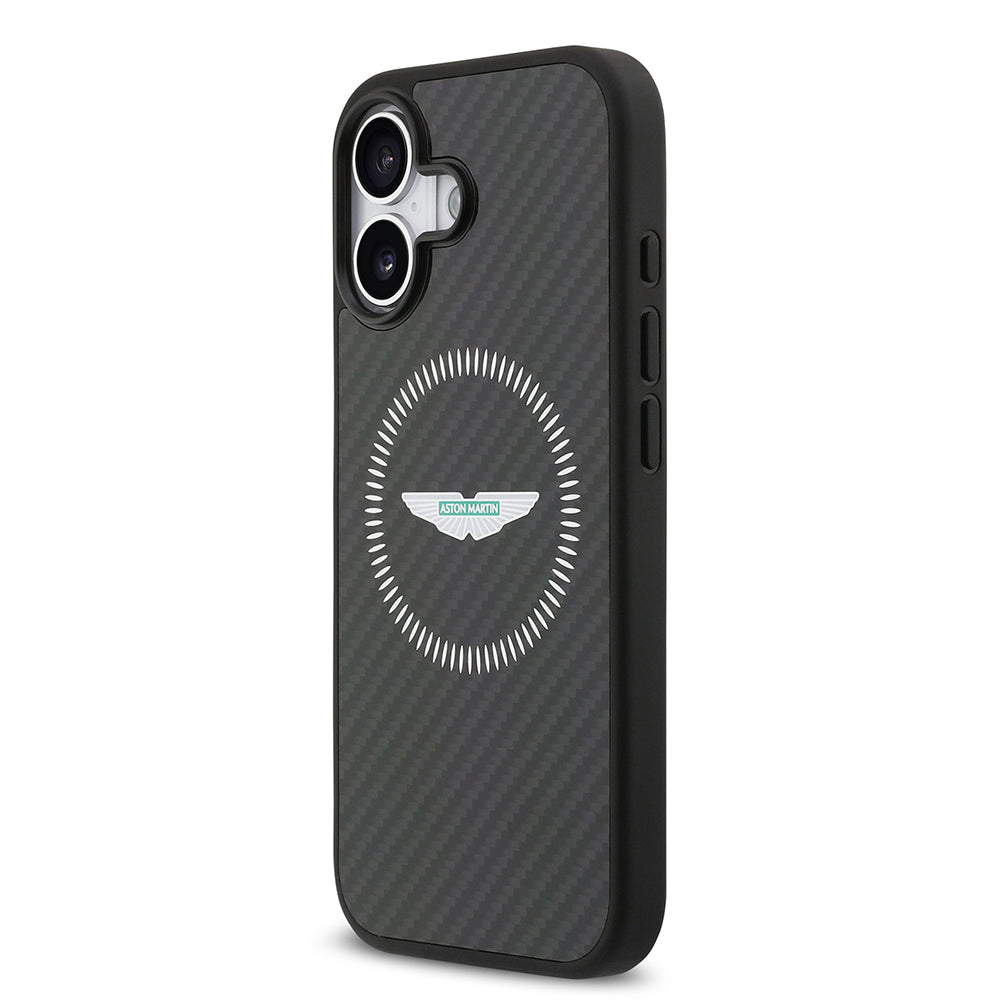 iPhone 17 Kılıf Aston Martin Orijinal Lisanslı M-safe Şarj Özellikli Karbon Fiber Kevlar Kılıf