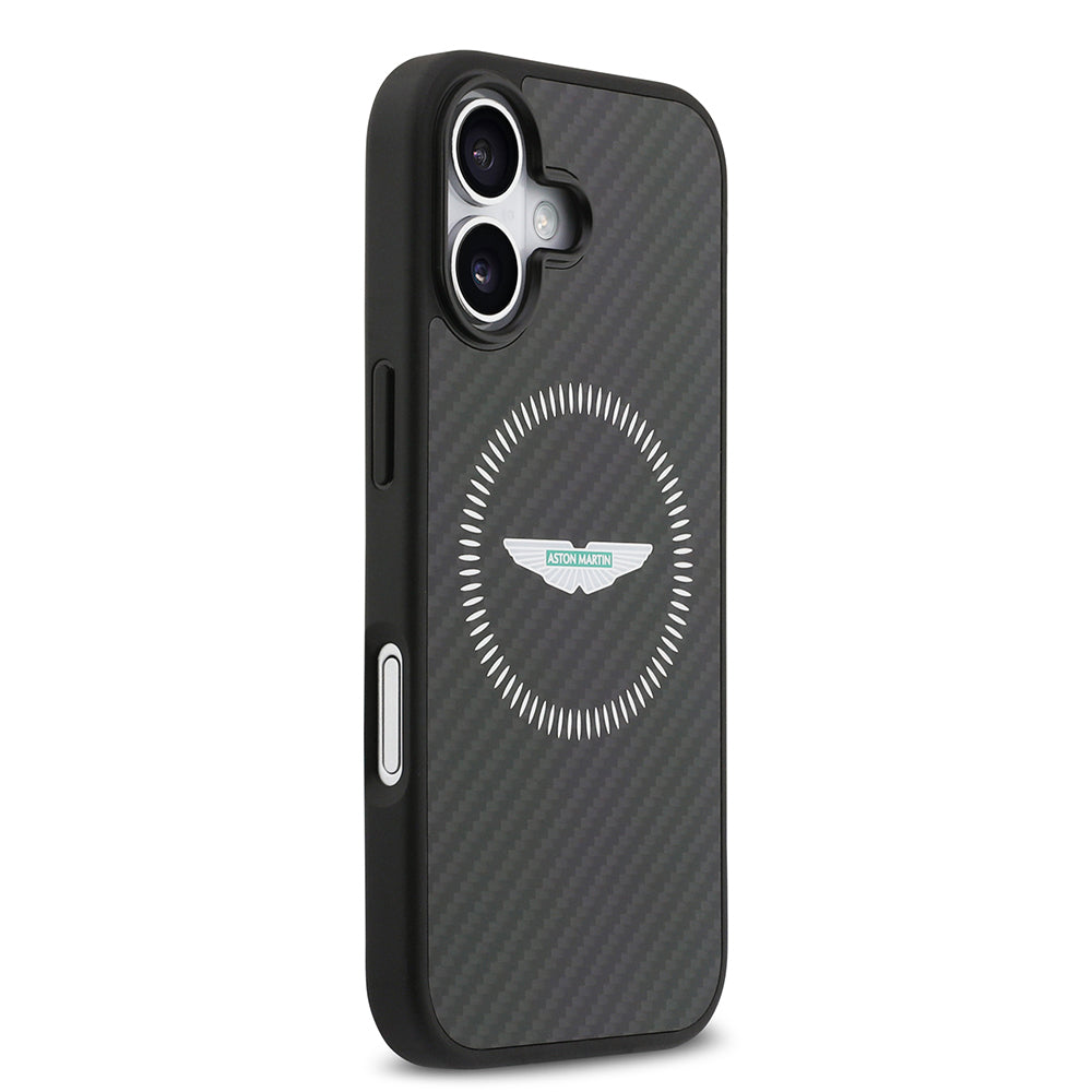iPhone 17 Kılıf Aston Martin Orijinal Lisanslı M-safe Şarj Özellikli Karbon Fiber Kevlar Kılıf