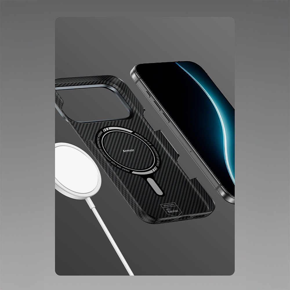 iPhone 17 Kılıf Benks M-safe Şarj Özellikli Metal Kamera Çerçeveli Magnetik ArmorAir 600D Kevlar Karbon Fiber Kılıf