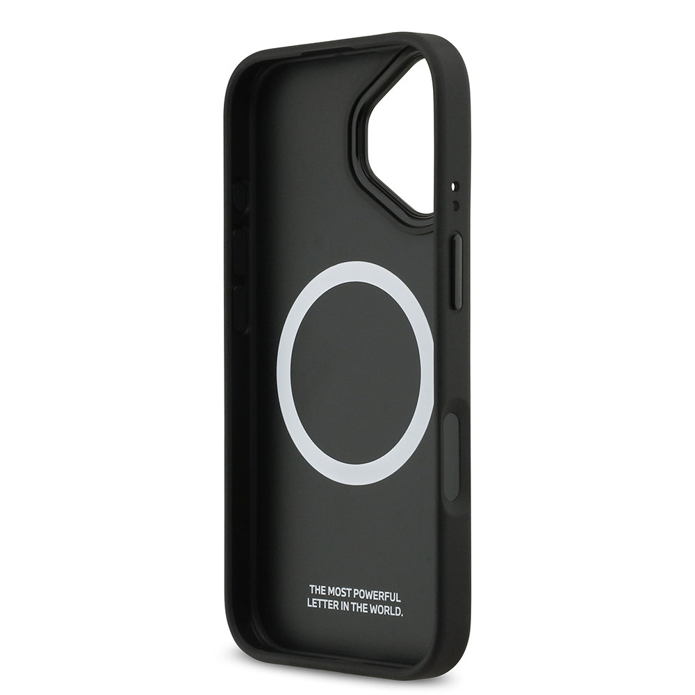 iPhone 17 Kılıf BMW Orijinal Lisanslı M-safe Şarj Özellikli Deri Arka Yüzey Metal Logolu Delikli Şerit Tasarımlı Kılıf