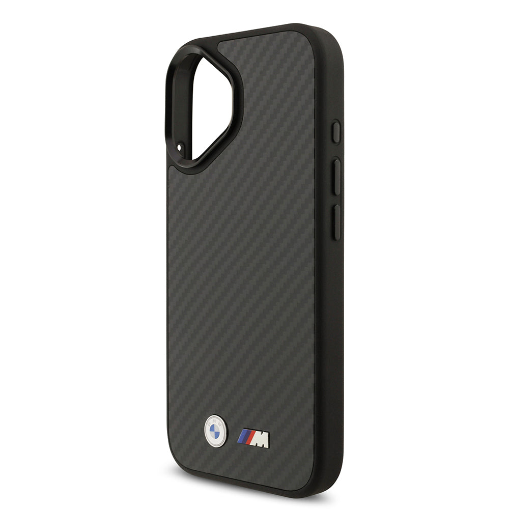 iPhone 17 Kılıf BMW Orijinal Lisanslı M-safe Şarj Özellikli Karbon Fiber Metal Logolu Kılıf