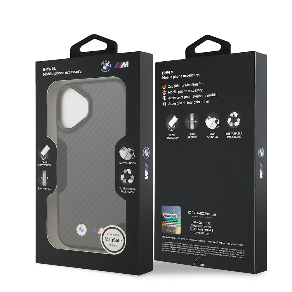 iPhone 17 Kılıf BMW Orijinal Lisanslı M-safe Şarj Özellikli Karbon Fiber Metal Logolu Kılıf