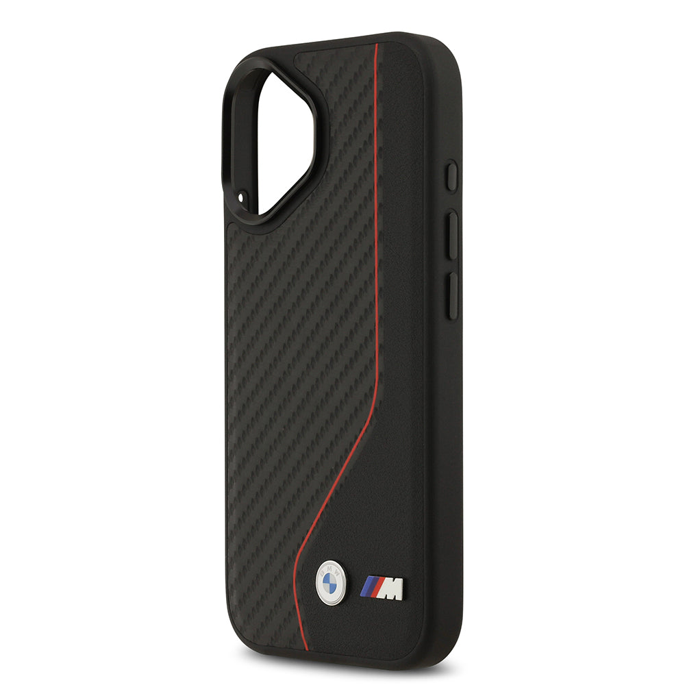 iPhone 17 Kılıf BMW Orijinal Lisanslı M-safe Şarj Özellikli Metal BMW ve M Logolu PU Karbon Tasarımlı Kılıf