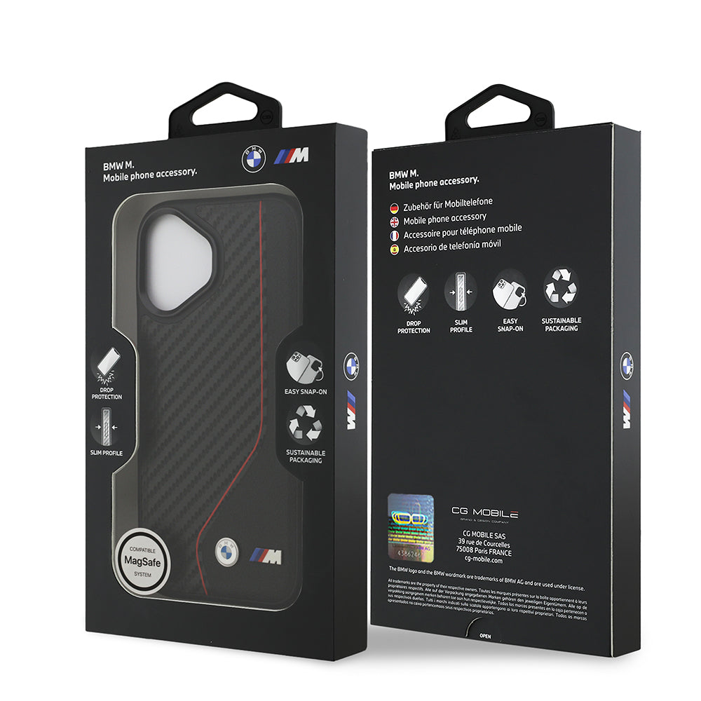 iPhone 17 Kılıf BMW Orijinal Lisanslı M-safe Şarj Özellikli Metal BMW ve M Logolu PU Karbon Tasarımlı Kılıf