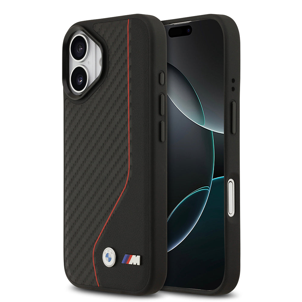 iPhone 17 Kılıf BMW Orijinal Lisanslı M-safe Şarj Özellikli Metal BMW ve M Logolu PU Karbon Tasarımlı Kılıf