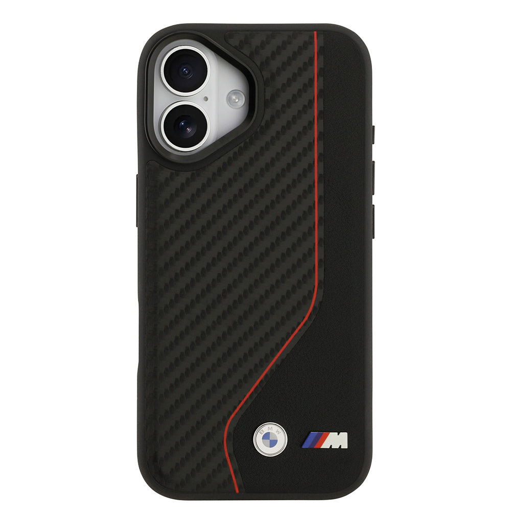 iPhone 17 Kılıf BMW Orijinal Lisanslı M-safe Şarj Özellikli Metal BMW ve M Logolu PU Karbon Tasarımlı Kılıf