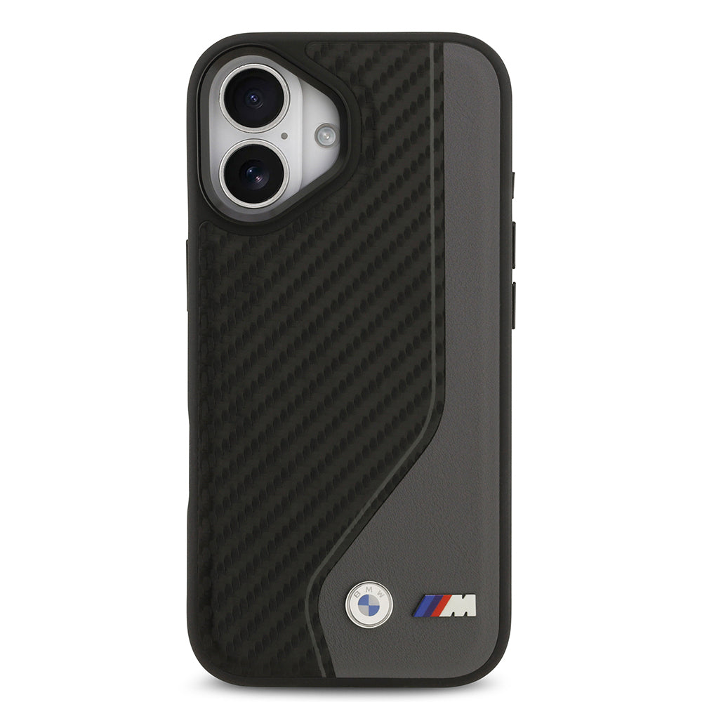 iPhone 17 Kılıf BMW Orijinal Lisanslı M-safe Şarj Özellikli Metal BMW ve M Logolu PU Karbon Tasarımlı Kılıf