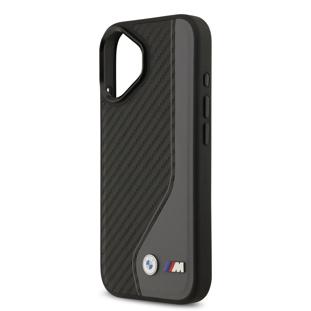 iPhone 17 Kılıf BMW Orijinal Lisanslı M-safe Şarj Özellikli Metal BMW ve M Logolu PU Karbon Tasarımlı Kılıf