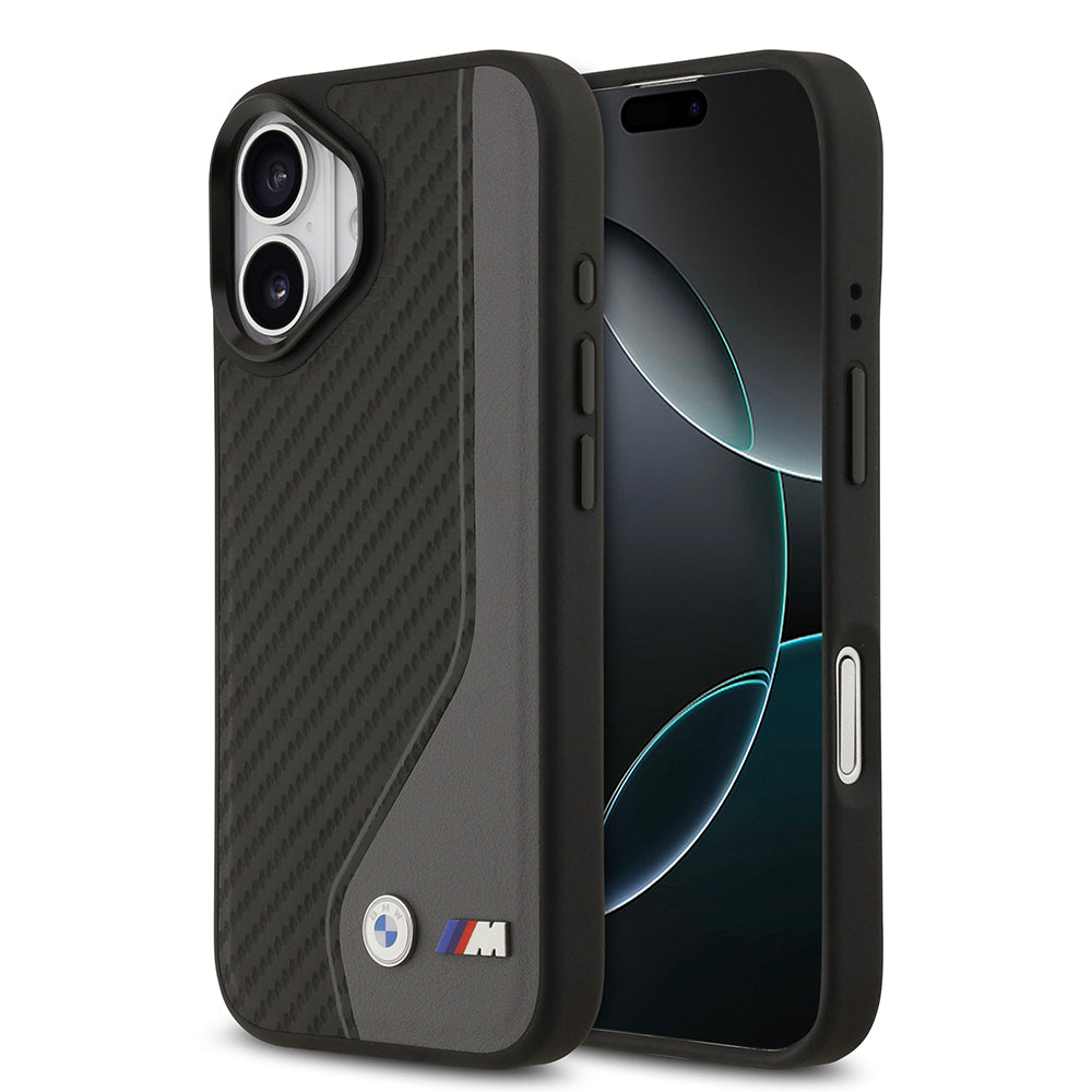 iPhone 17 Kılıf BMW Orijinal Lisanslı M-safe Şarj Özellikli Metal BMW ve M Logolu PU Karbon Tasarımlı Kılıf