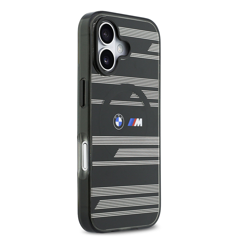 iPhone 17 Kılıf BMW Orijinal Lisanslı M-safe Şarj Özellikli Metal Kamera Butonlu Yatay Şeritli M Dizayn Kılıf