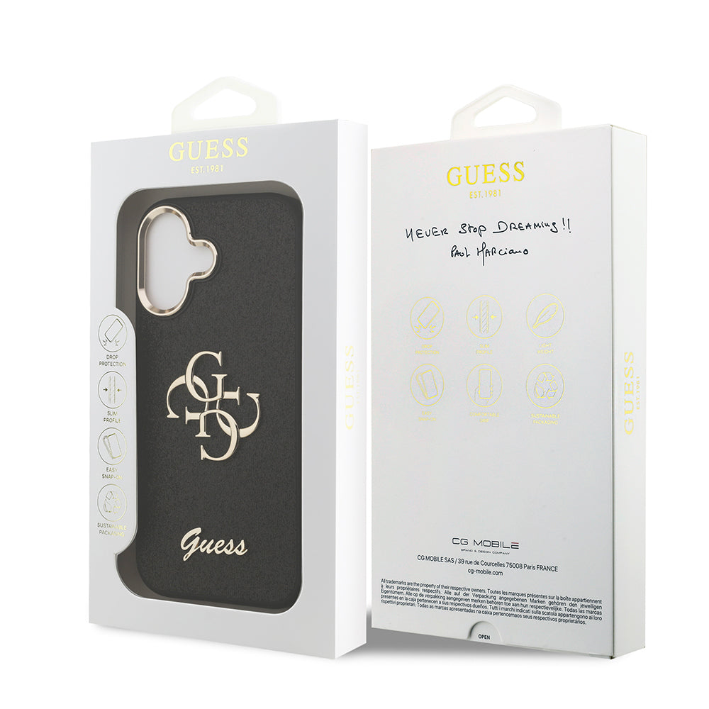 iPhone 17 Kılıf Guess Orijinal Lisanslı 4G Büyük Metal Kamera Çerçeveli ve Logolu Glitter Kılıf
