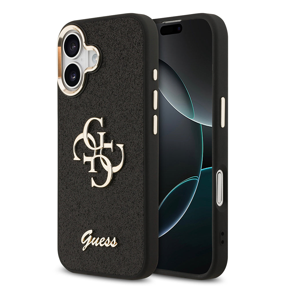 iPhone 17 Kılıf Guess Orijinal Lisanslı 4G Büyük Metal Kamera Çerçeveli ve Logolu Glitter Kılıf