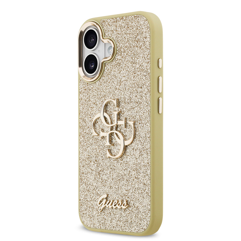 iPhone 17 Kılıf Guess Orijinal Lisanslı 4G Büyük Metal Kamera Çerçeveli ve Logolu Glitter Kılıf