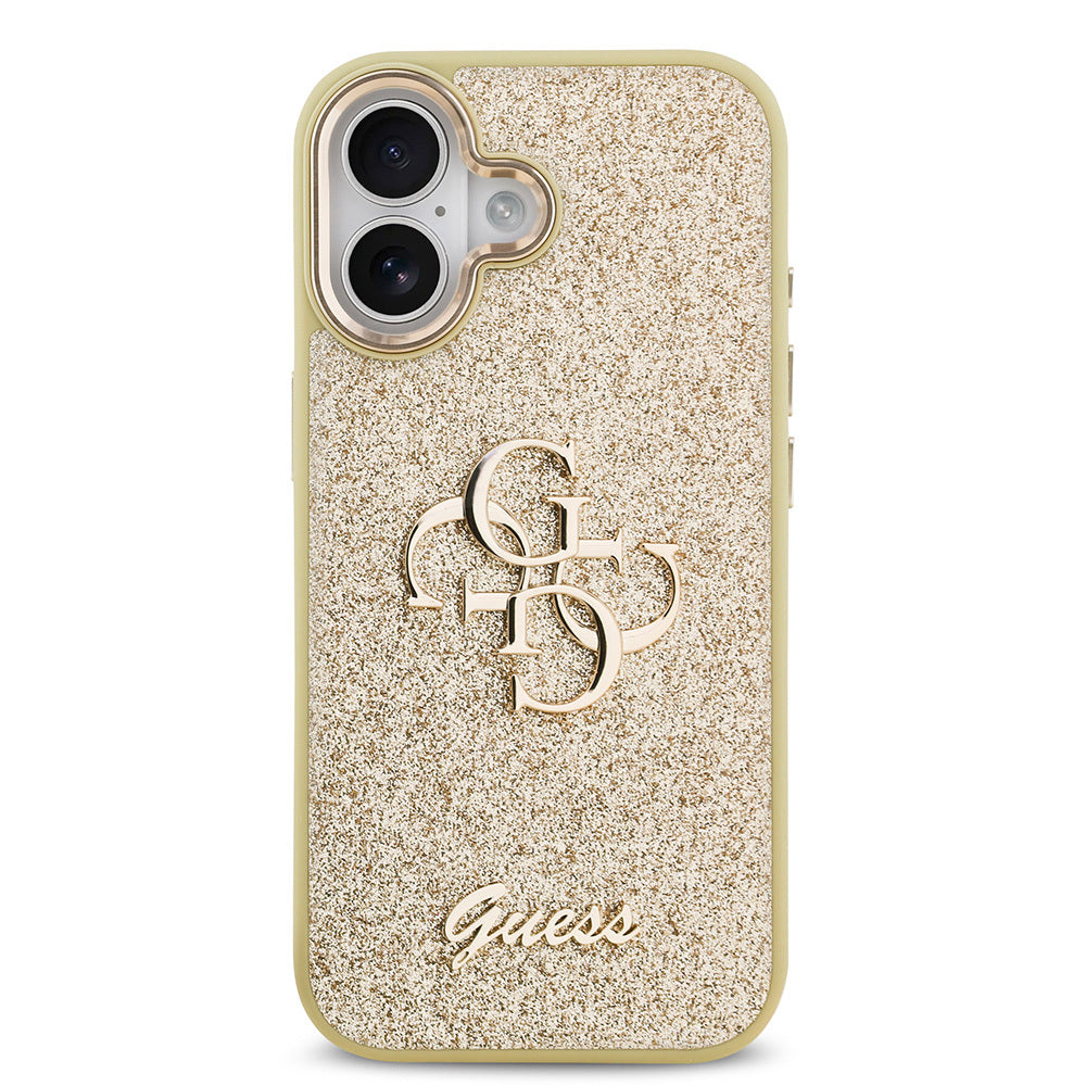 iPhone 17 Kılıf Guess Orijinal Lisanslı 4G Büyük Metal Kamera Çerçeveli ve Logolu Glitter Kılıf