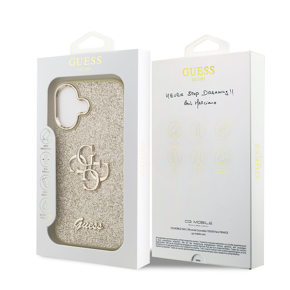 iPhone 17 Kılıf Guess Orijinal Lisanslı 4G Büyük Metal Kamera Çerçeveli ve Logolu Glitter Kılıf