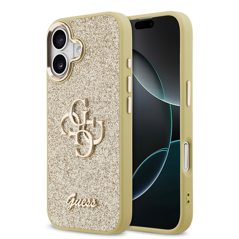 iPhone 17 Kılıf Guess Orijinal Lisanslı 4G Büyük Metal Kamera Çerçeveli ve Logolu Glitter Kılıf