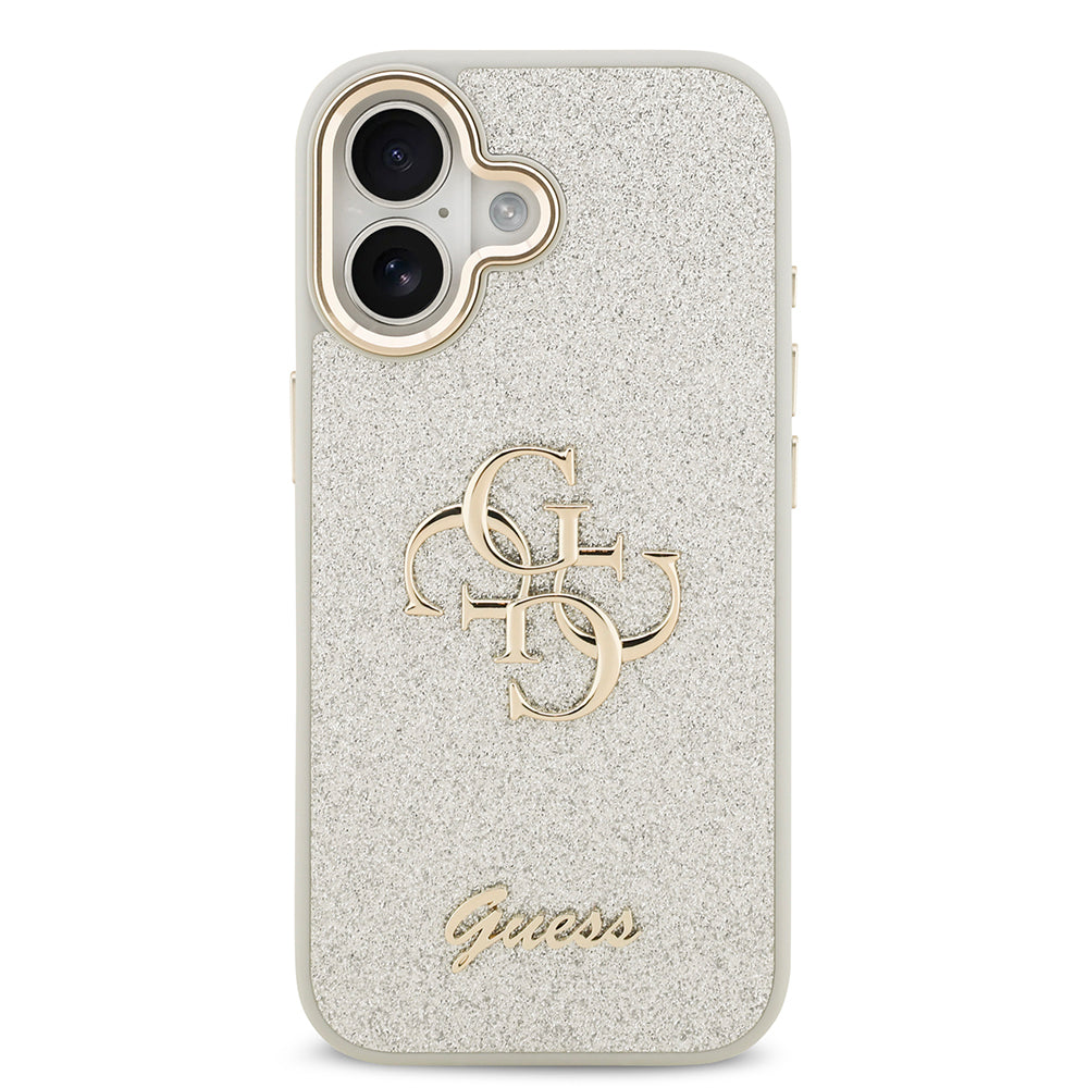 iPhone 17 Kılıf Guess Orijinal Lisanslı 4G Büyük Metal Kamera Çerçeveli ve Logolu Glitter Kılıf