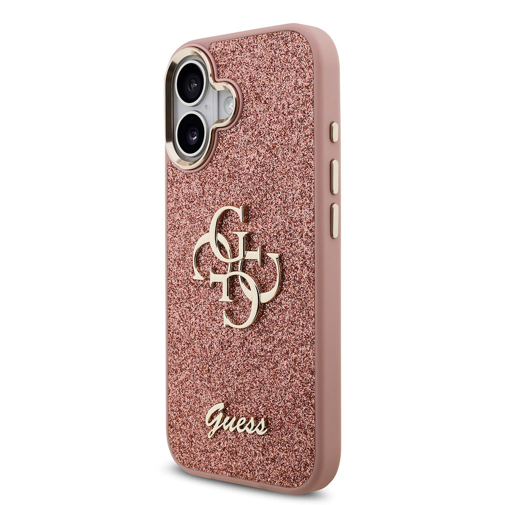 iPhone 17 Kılıf Guess Orijinal Lisanslı 4G Büyük Metal Kamera Çerçeveli ve Logolu Glitter Kılıf