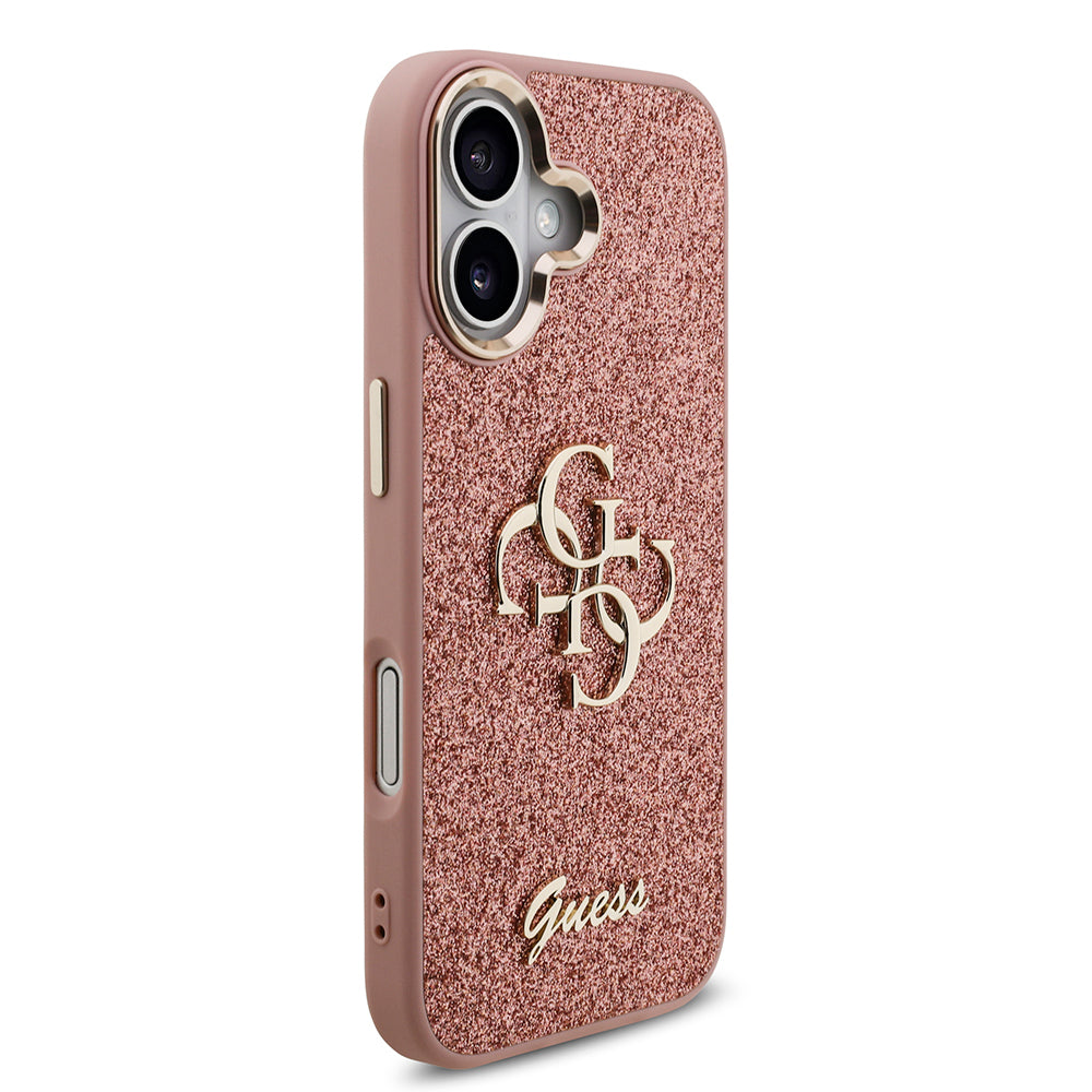 iPhone 17 Kılıf Guess Orijinal Lisanslı 4G Büyük Metal Kamera Çerçeveli ve Logolu Glitter Kılıf