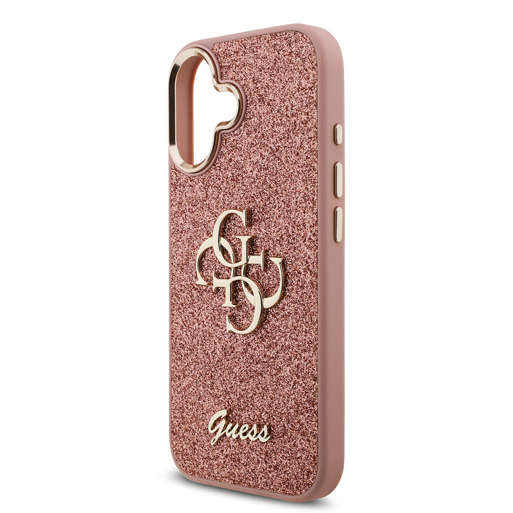 iPhone 17 Kılıf Guess Orijinal Lisanslı 4G Büyük Metal Kamera Çerçeveli ve Logolu Glitter Kılıf
