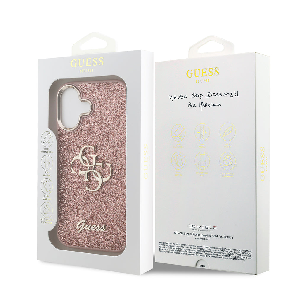 iPhone 17 Kılıf Guess Orijinal Lisanslı 4G Büyük Metal Kamera Çerçeveli ve Logolu Glitter Kılıf
