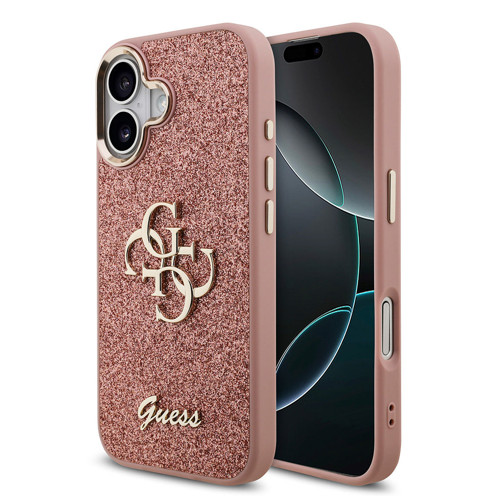 iPhone 17 Kılıf Guess Orijinal Lisanslı 4G Büyük Metal Kamera Çerçeveli ve Logolu Glitter Kılıf