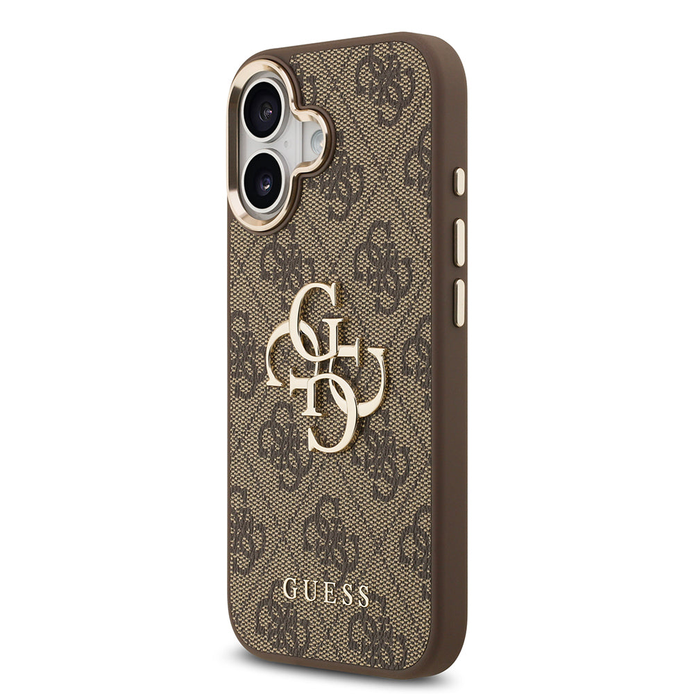 iPhone 17 Kılıf Guess Orijinal Lisanslı Gold Metal Kamera Çerçeveli 4G Desenli Metal Büyük 4G ve Yazı Logolu Kılıf