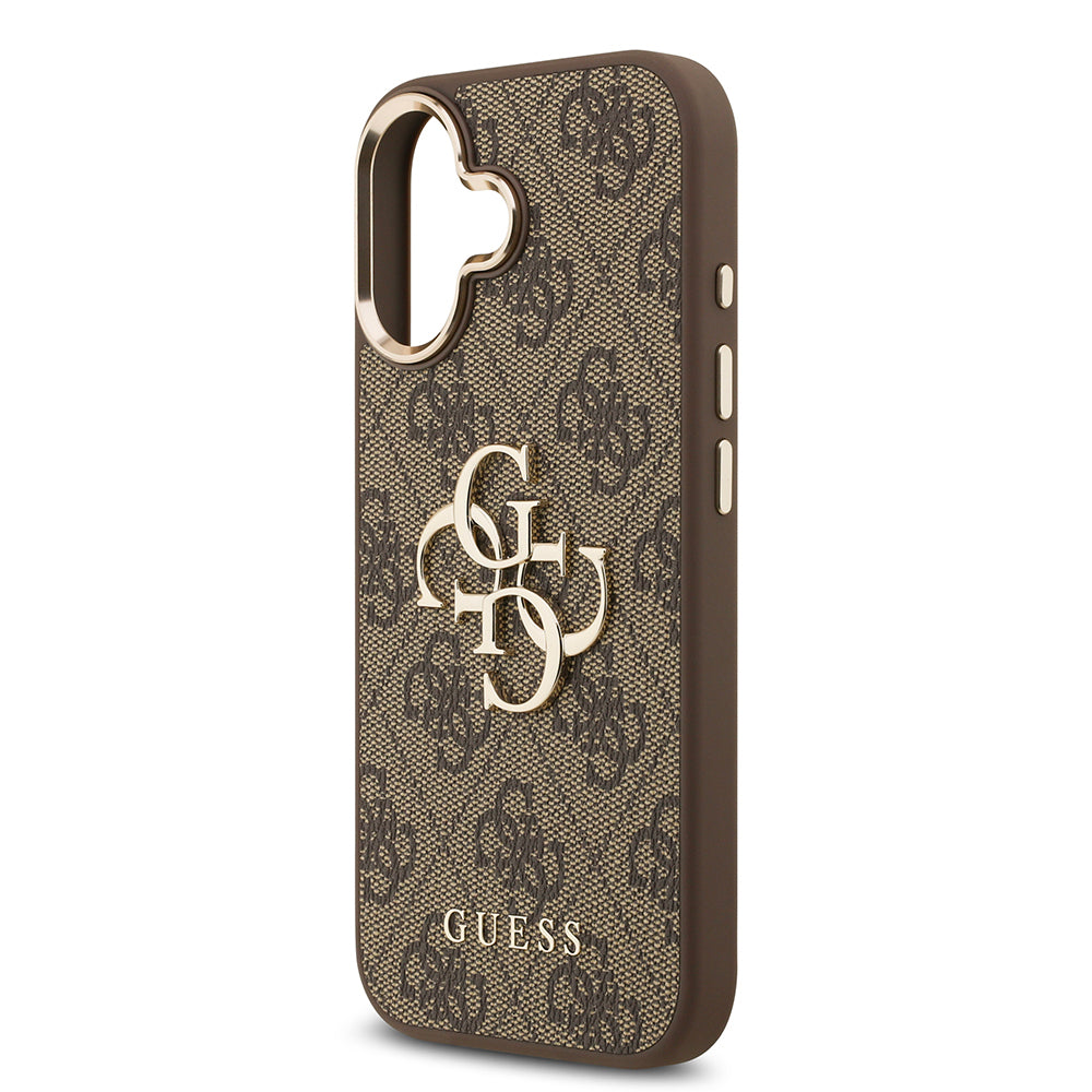 iPhone 17 Kılıf Guess Orijinal Lisanslı Gold Metal Kamera Çerçeveli 4G Desenli Metal Büyük 4G ve Yazı Logolu Kılıf