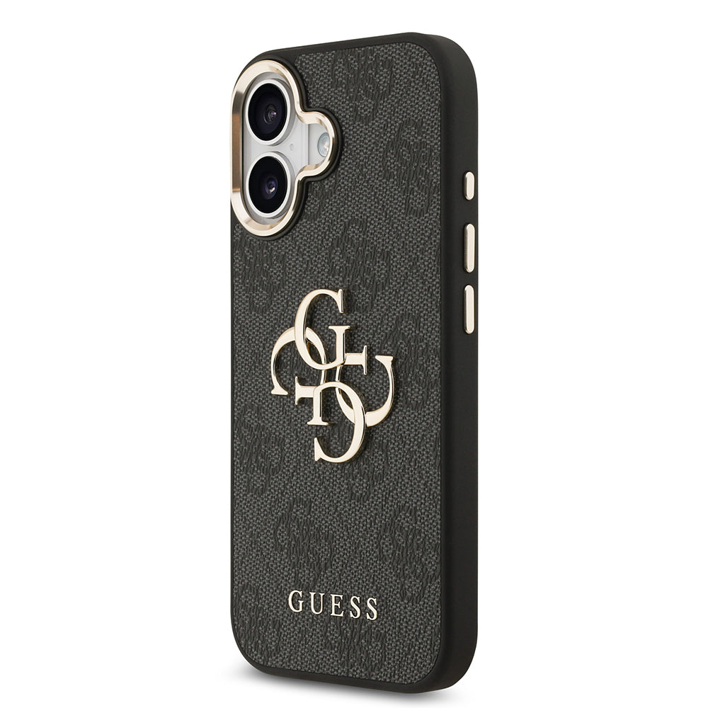 iPhone 17 Kılıf Guess Orijinal Lisanslı Gold Metal Kamera Çerçeveli 4G Desenli Metal Büyük 4G ve Yazı Logolu Kılıf