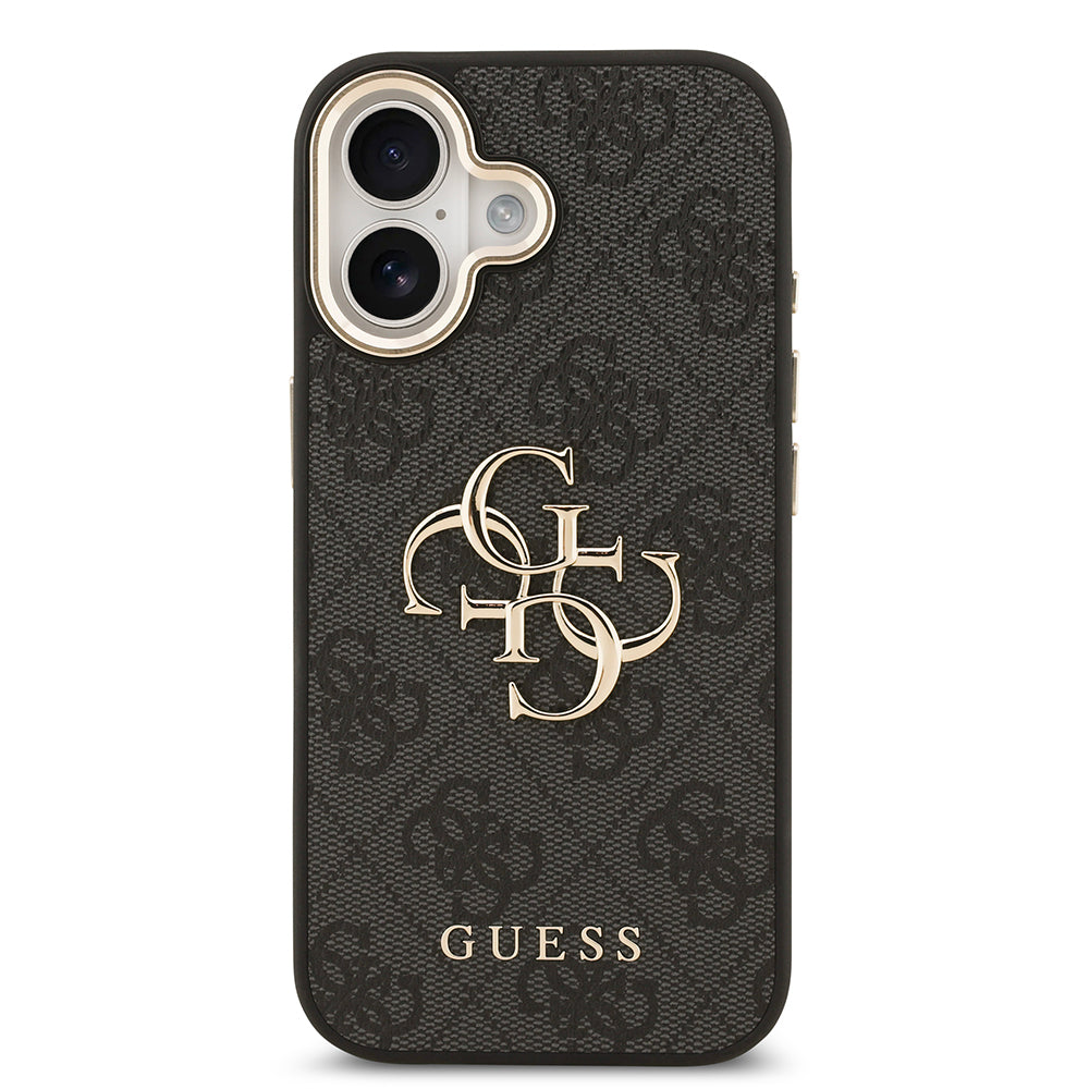iPhone 17 Kılıf Guess Orijinal Lisanslı Gold Metal Kamera Çerçeveli 4G Desenli Metal Büyük 4G ve Yazı Logolu Kılıf
