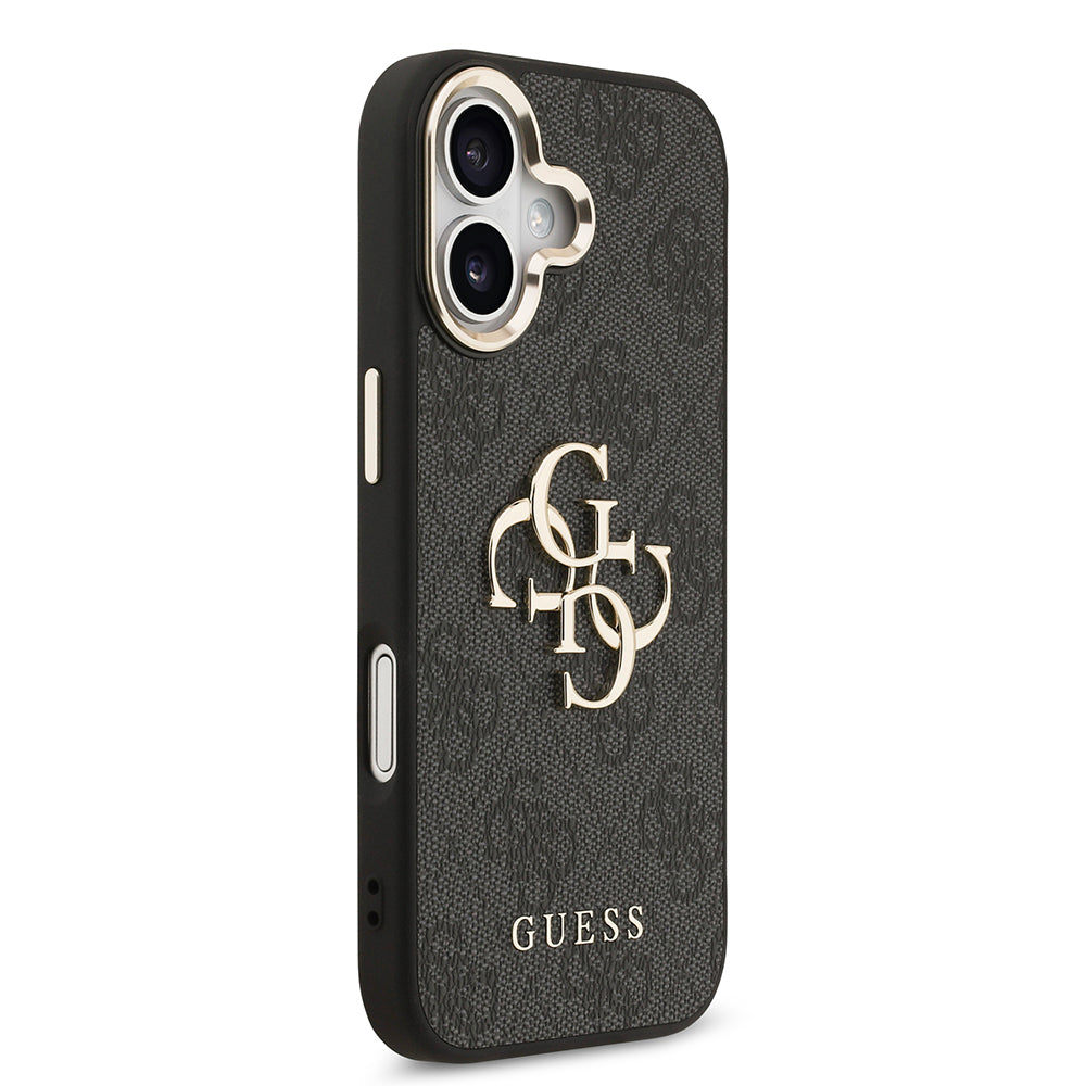 iPhone 17 Kılıf Guess Orijinal Lisanslı Gold Metal Kamera Çerçeveli 4G Desenli Metal Büyük 4G ve Yazı Logolu Kılıf