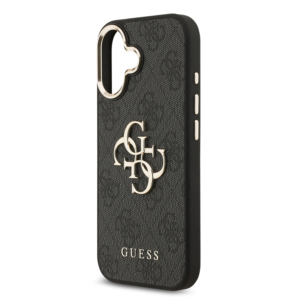 iPhone 17 Kılıf Guess Orijinal Lisanslı Gold Metal Kamera Çerçeveli 4G Desenli Metal Büyük 4G ve Yazı Logolu Kılıf