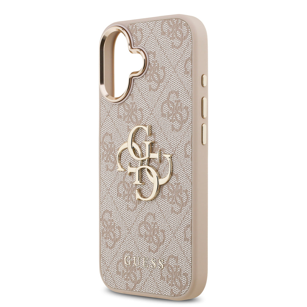 iPhone 17 Kılıf Guess Orijinal Lisanslı Gold Metal Kamera Çerçeveli 4G Desenli Metal Büyük 4G ve Yazı Logolu Kılıf