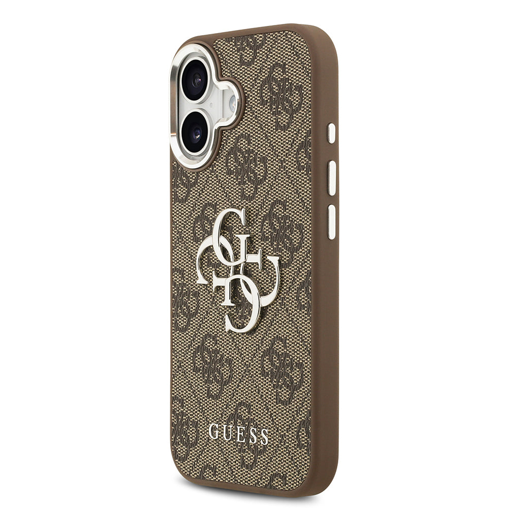 iPhone 17 Kılıf Guess Orijinal Lisanslı Gümüş Metal Kamera Çerçeveli 4G Desenli Metal Büyük 4G ve Yazı Logolu Kılıf