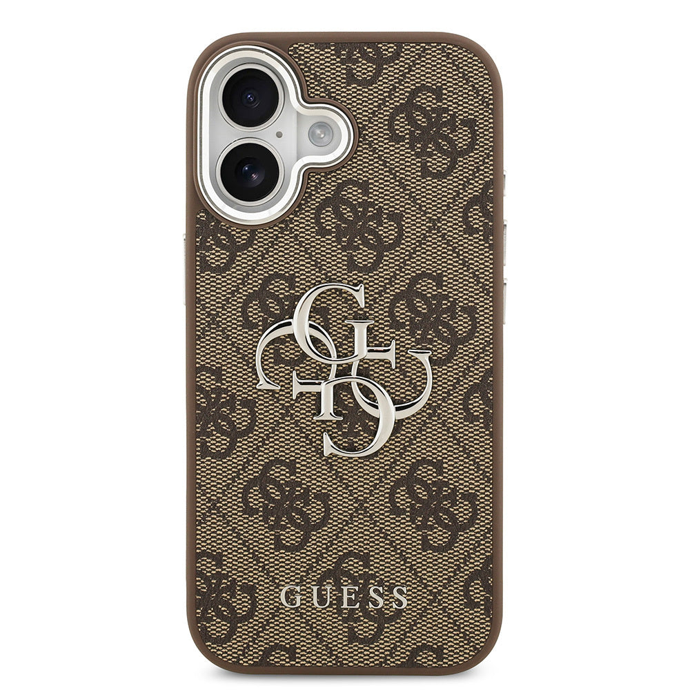 iPhone 17 Kılıf Guess Orijinal Lisanslı Gümüş Metal Kamera Çerçeveli 4G Desenli Metal Büyük 4G ve Yazı Logolu Kılıf