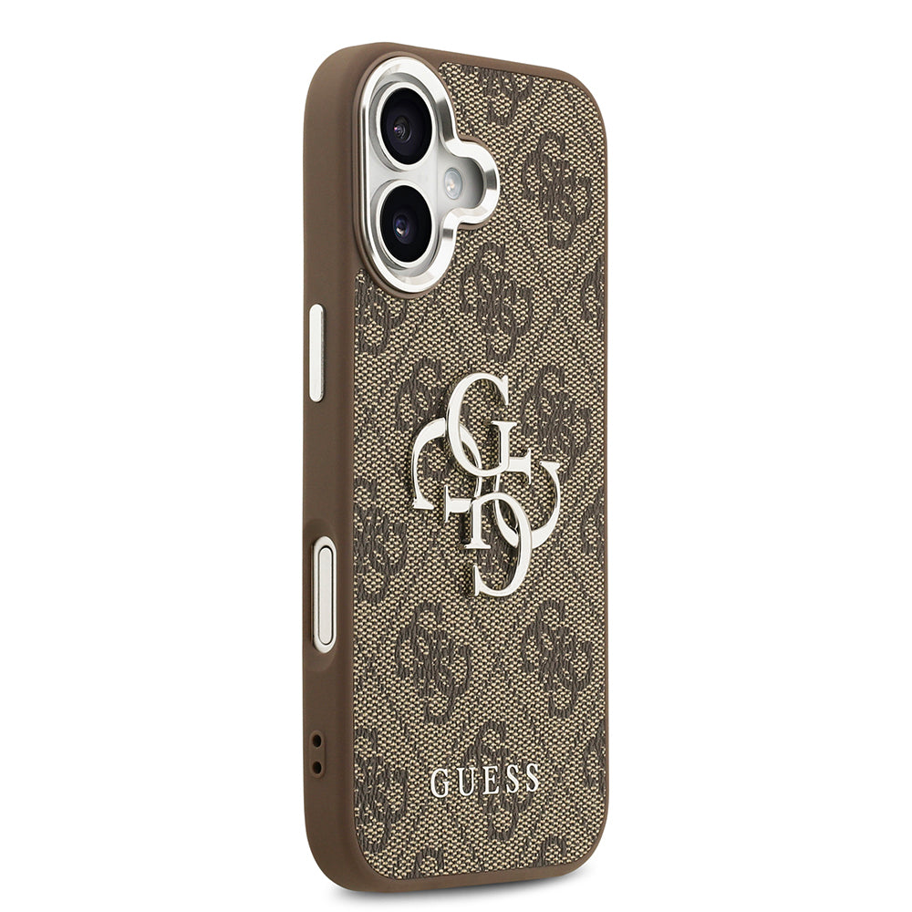 iPhone 17 Kılıf Guess Orijinal Lisanslı Gümüş Metal Kamera Çerçeveli 4G Desenli Metal Büyük 4G ve Yazı Logolu Kılıf