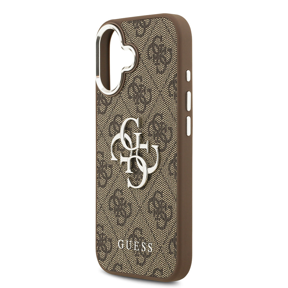 iPhone 17 Kılıf Guess Orijinal Lisanslı Gümüş Metal Kamera Çerçeveli 4G Desenli Metal Büyük 4G ve Yazı Logolu Kılıf