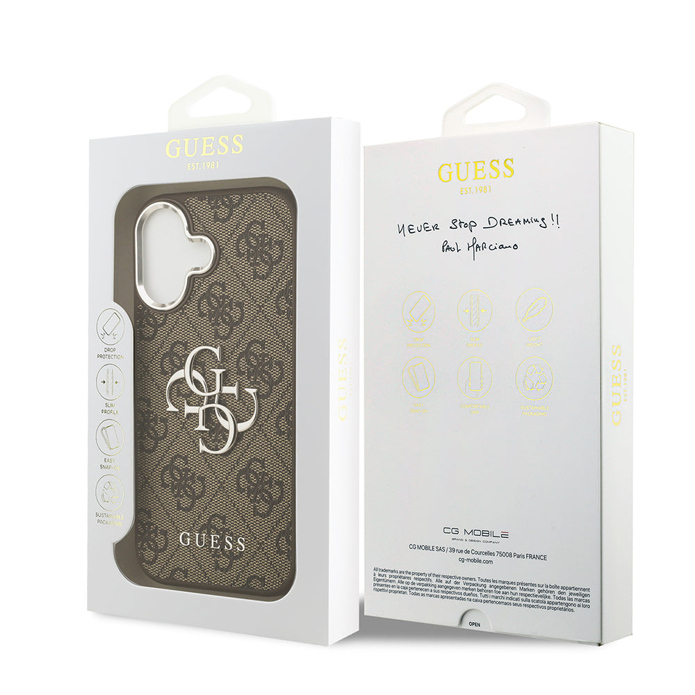 iPhone 17 Kılıf Guess Orijinal Lisanslı Gümüş Metal Kamera Çerçeveli 4G Desenli Metal Büyük 4G ve Yazı Logolu Kılıf