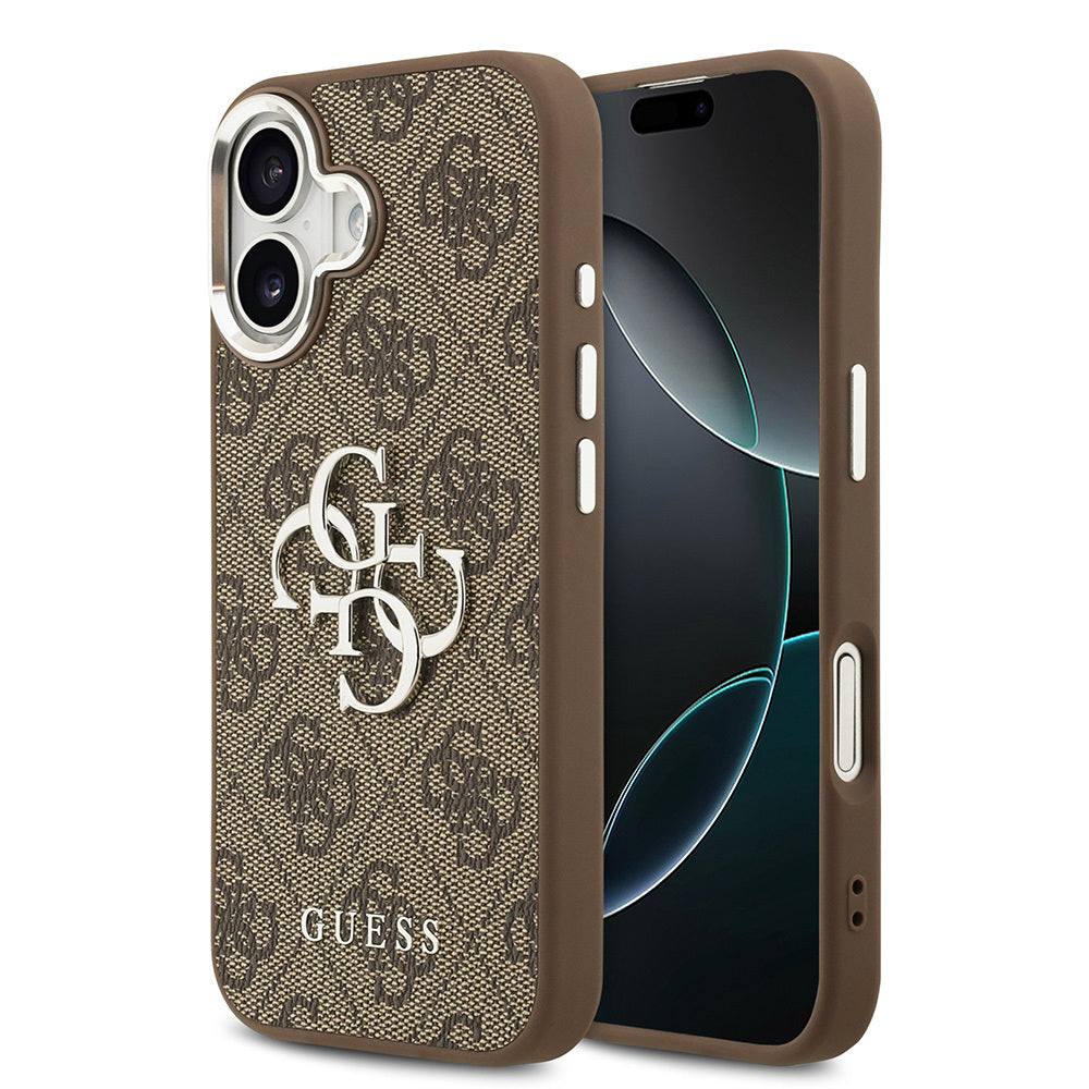 iPhone 17 Kılıf Guess Orijinal Lisanslı Gümüş Metal Kamera Çerçeveli 4G Desenli Metal Büyük 4G ve Yazı Logolu Kılıf
