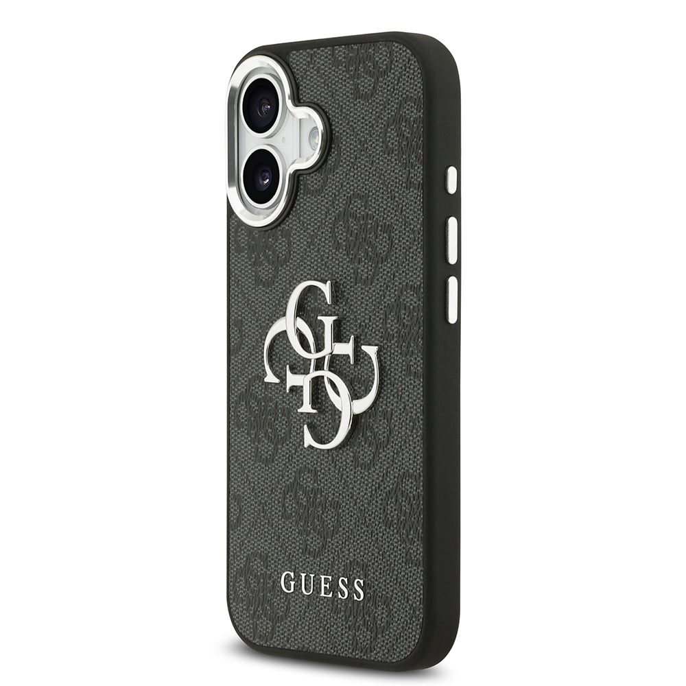 iPhone 17 Kılıf Guess Orijinal Lisanslı Gümüş Metal Kamera Çerçeveli 4G Desenli Metal Büyük 4G ve Yazı Logolu Kılıf